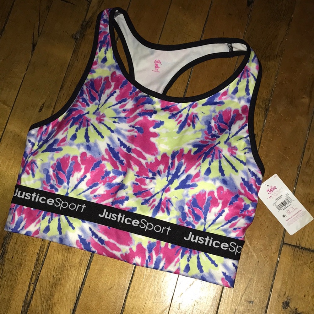 Justice Tie-Dye Racerback Sports Bra in Pink, Blue & Yellow